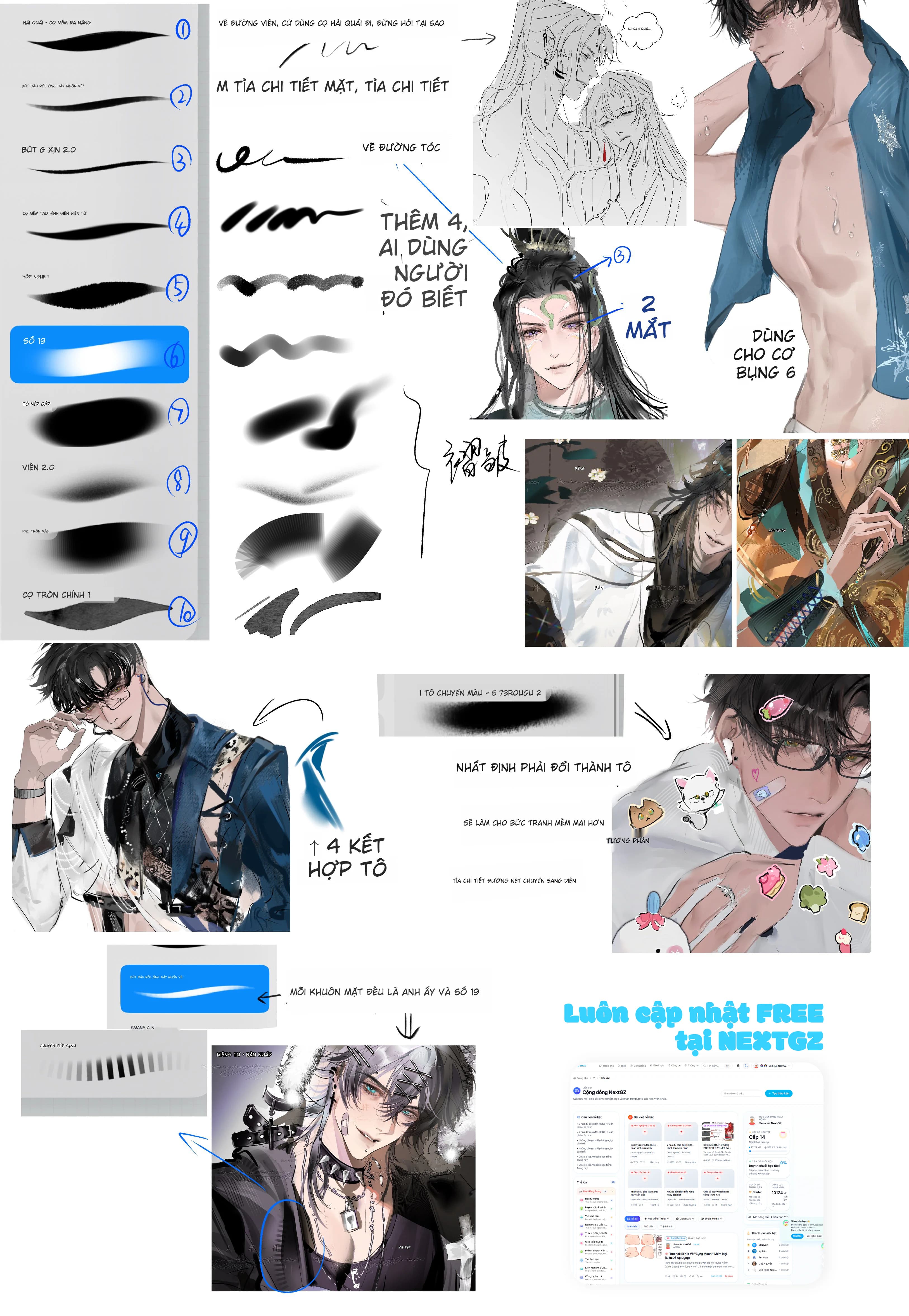 Set brush Procreate free NextGZ tổng hợp: dễ vào việc, nét gọn, tô mượt, blend ổn