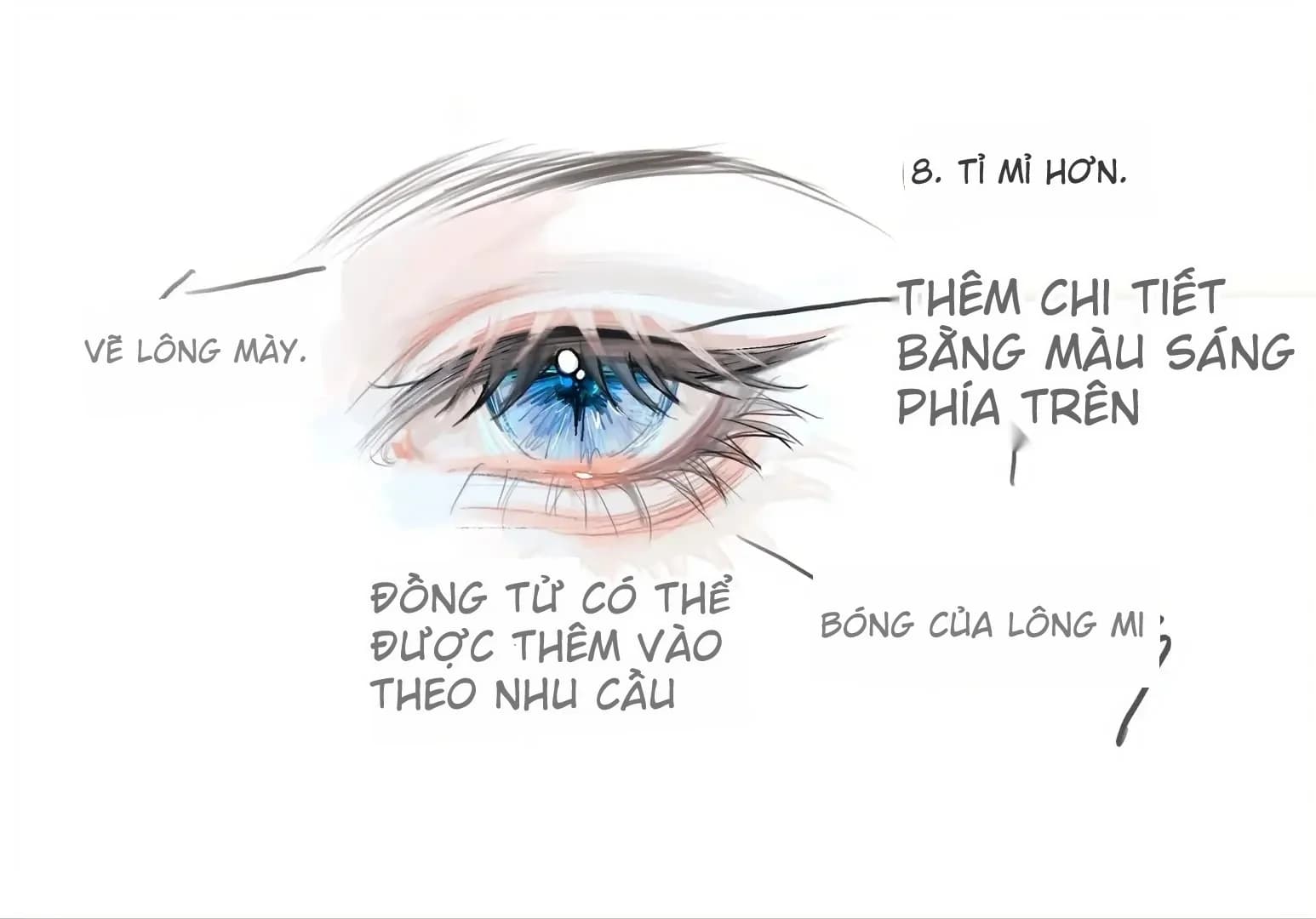 Cách vẽ mắt tuyến tính và lên màu kiểu “trong veo” 