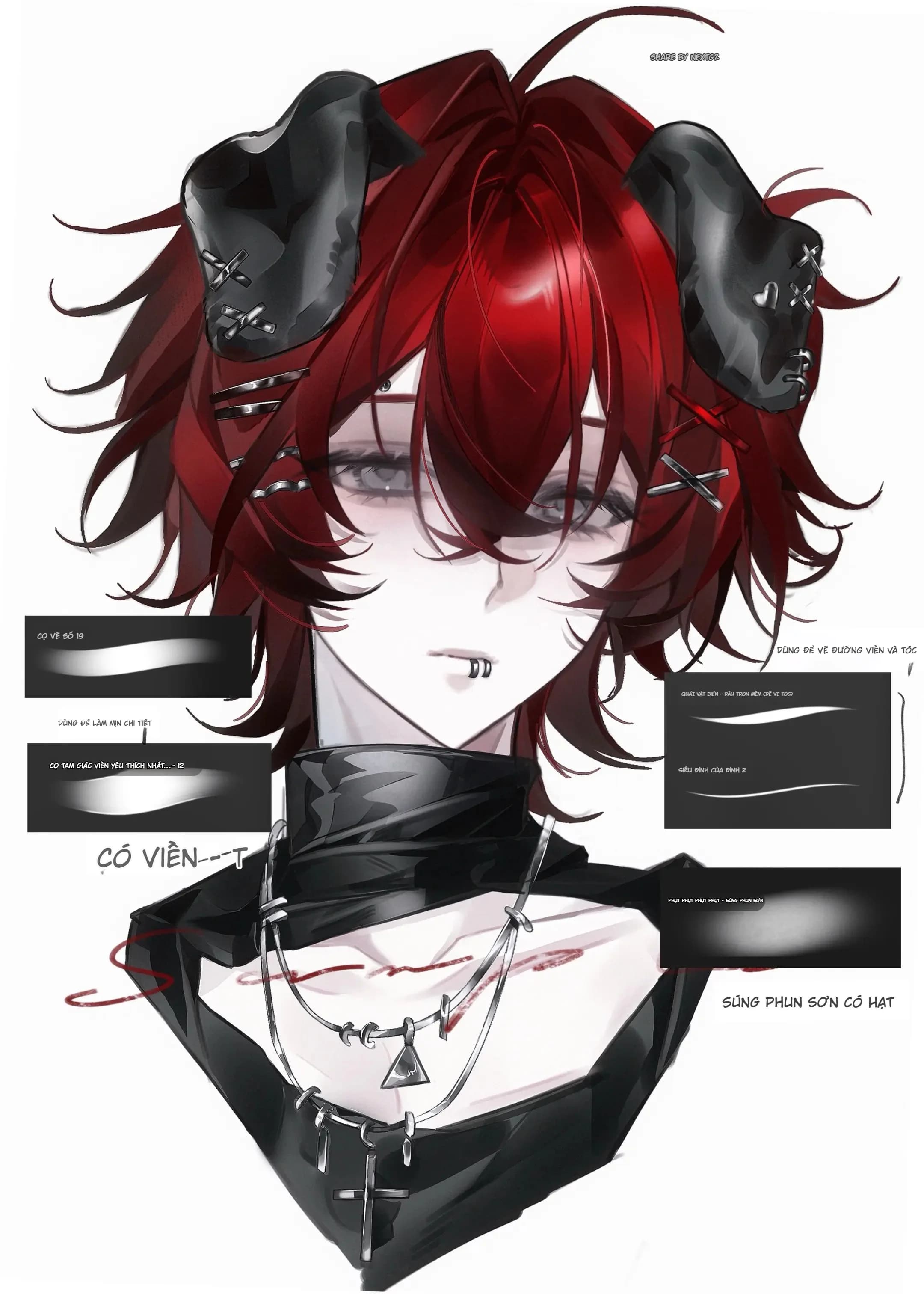 Bộ cọ Procreate Tóc Bóng + Viền Sạch + Hạt Sần