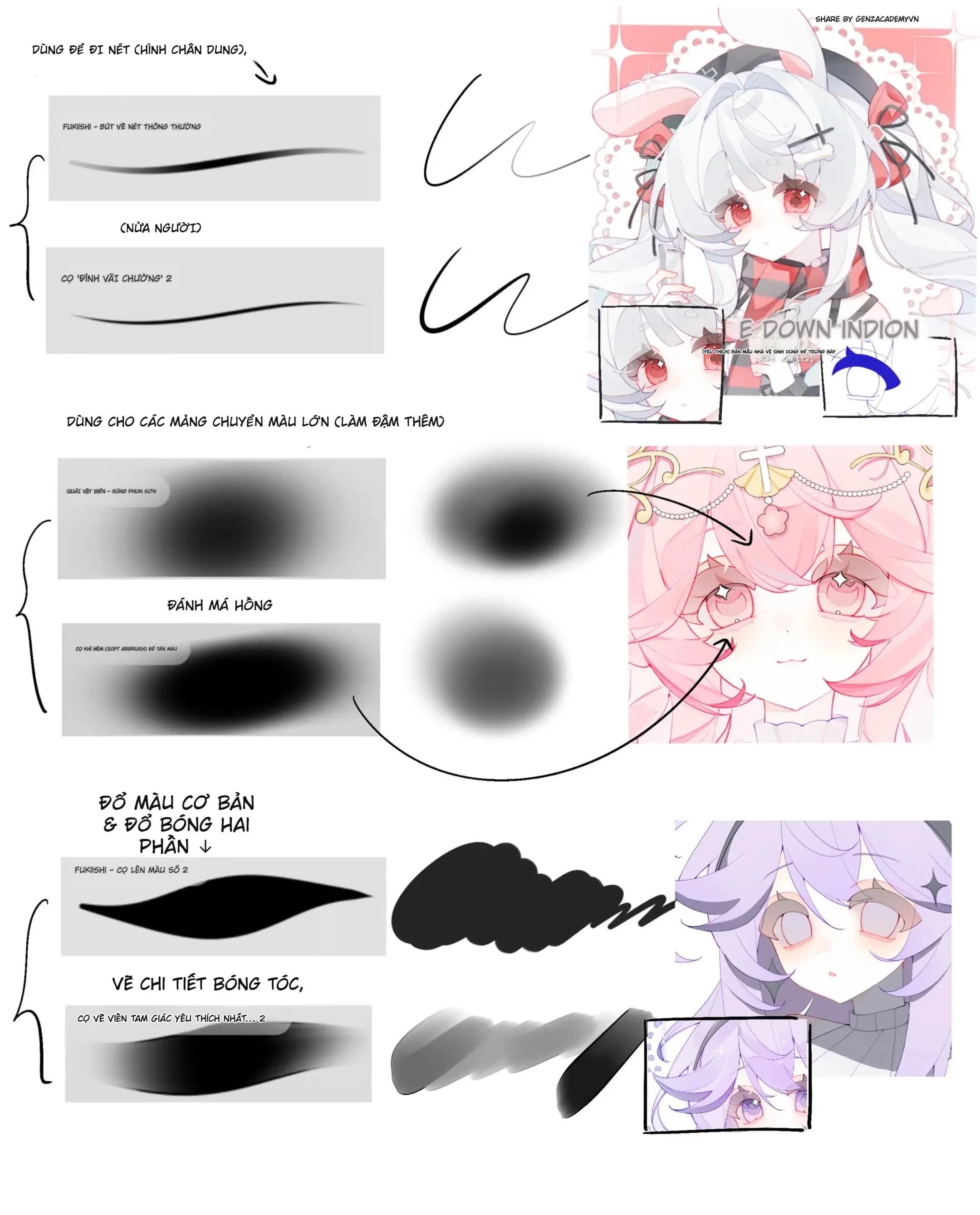 Bộ brush Procreate vẽ anime mềm màu: Đi nét xinh, tô má hồng đẹp, lên tóc cực ổn