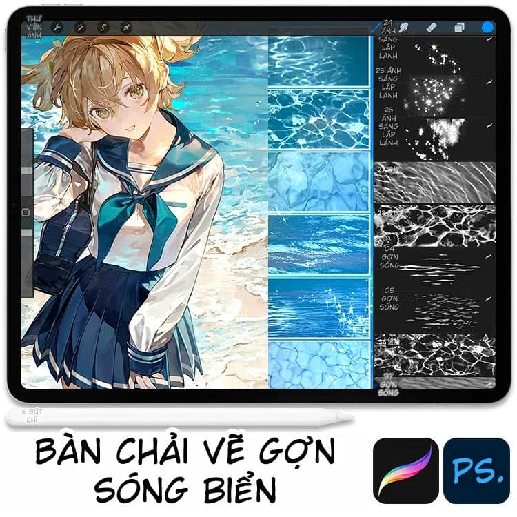 Brush PS/Procreate vân sóng biển
