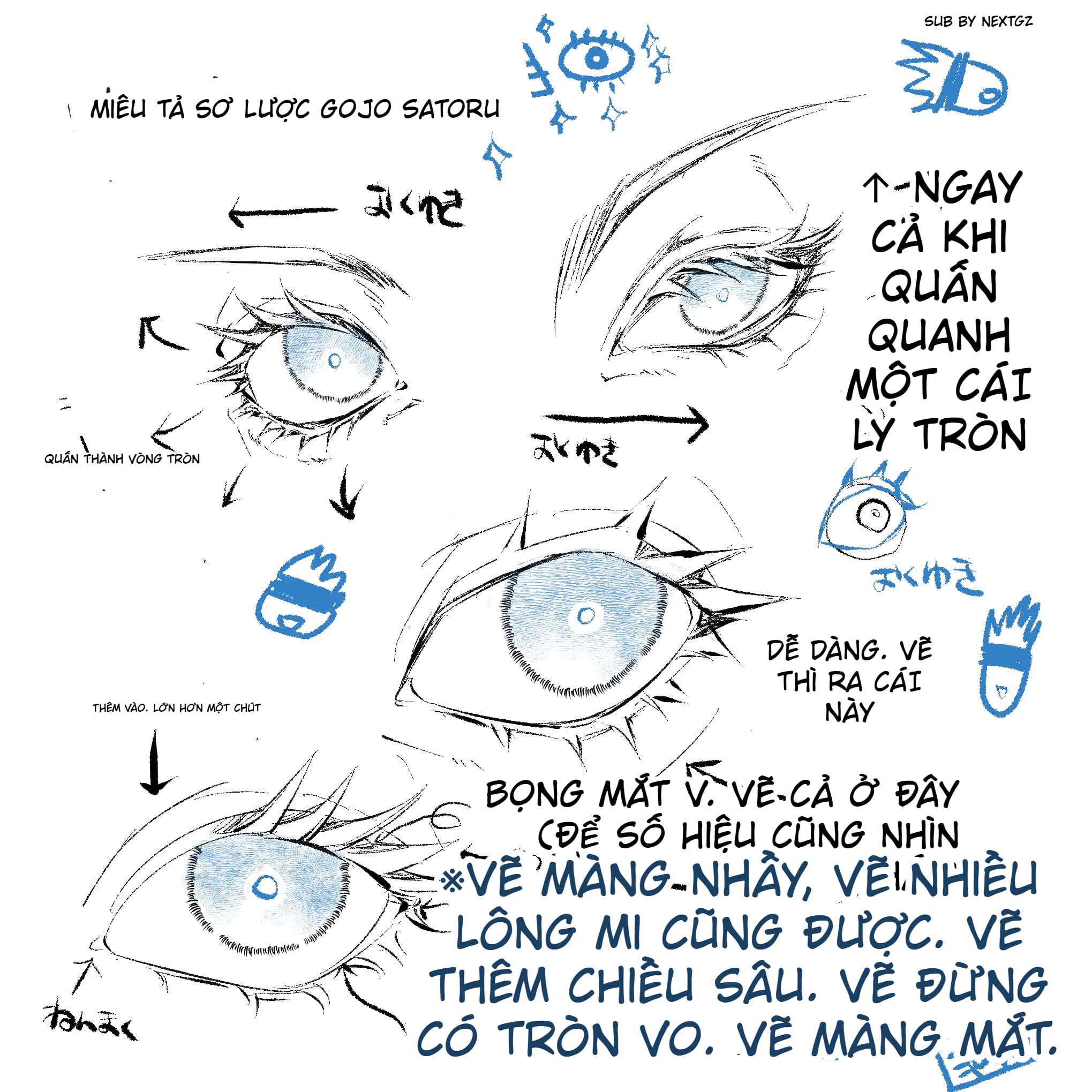 Tips nhanh: 個人的メモ — Breakdown nhanh Mắt Gojo (style sketch)