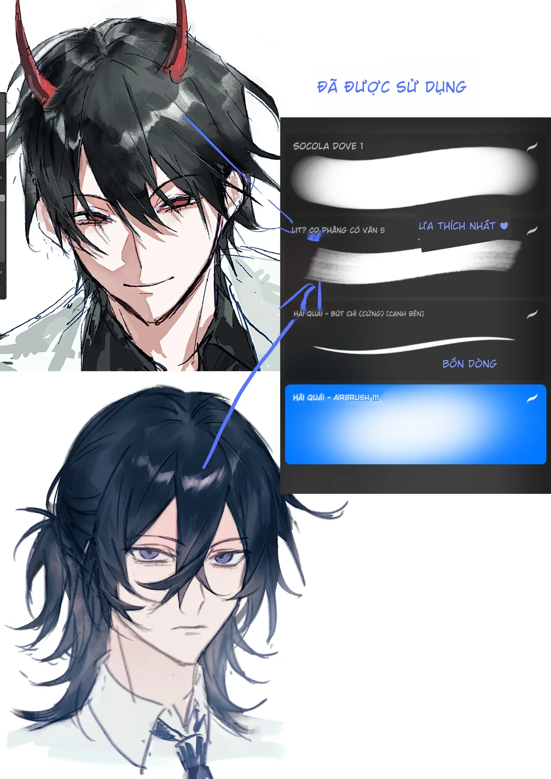 Bộ Brush Tô Tóc Anime – Mượt, Bóng, Lên Texture Auto Đẹp Cho Procreate