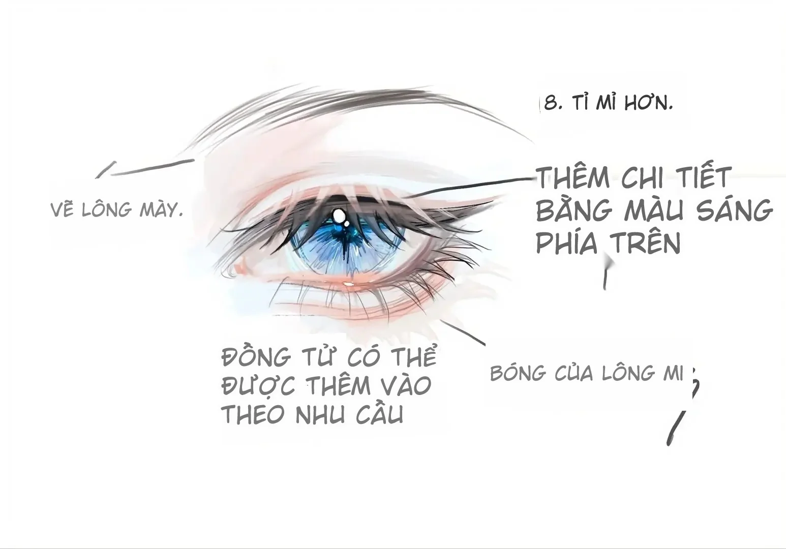 Cách vẽ mắt tuyến tính và lên màu kiểu “trong veo” 