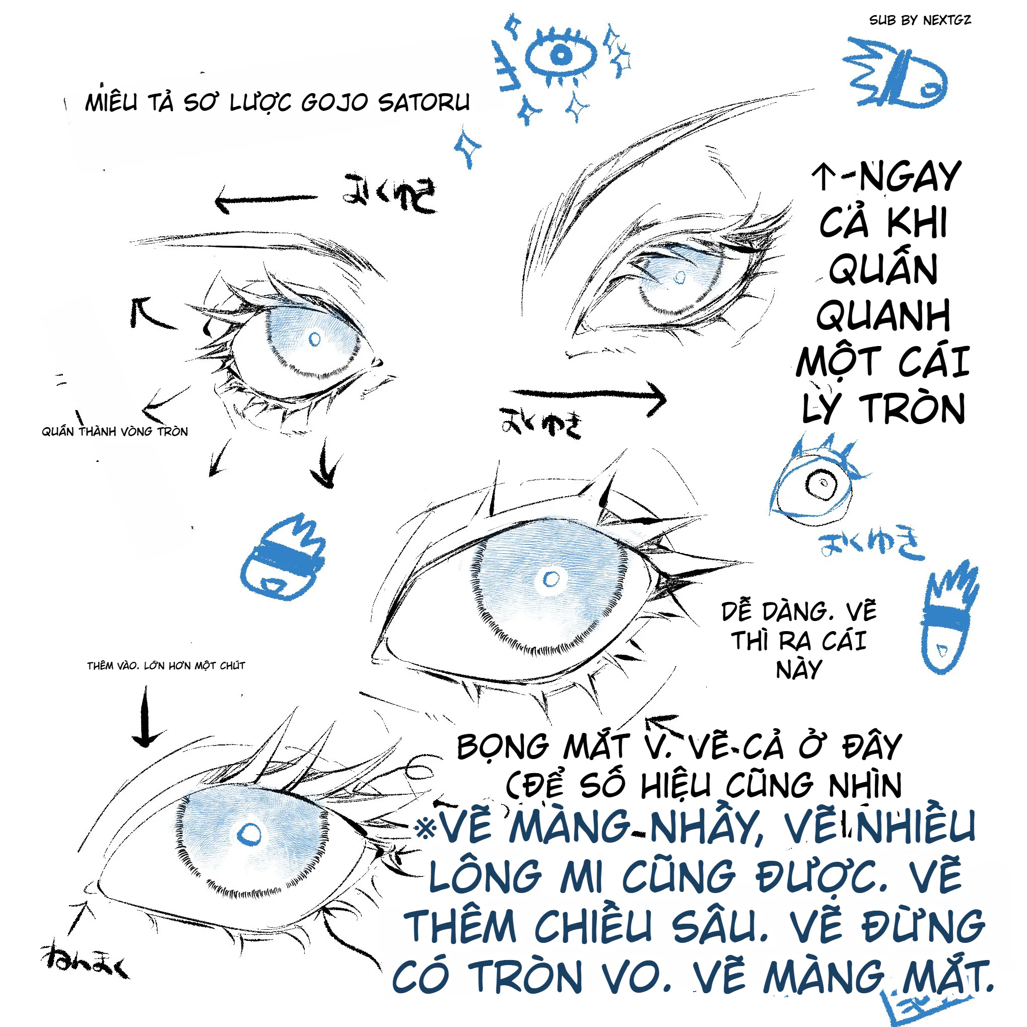 Tips nhanh: 個人的メモ — Breakdown nhanh Mắt Gojo (style sketch)
