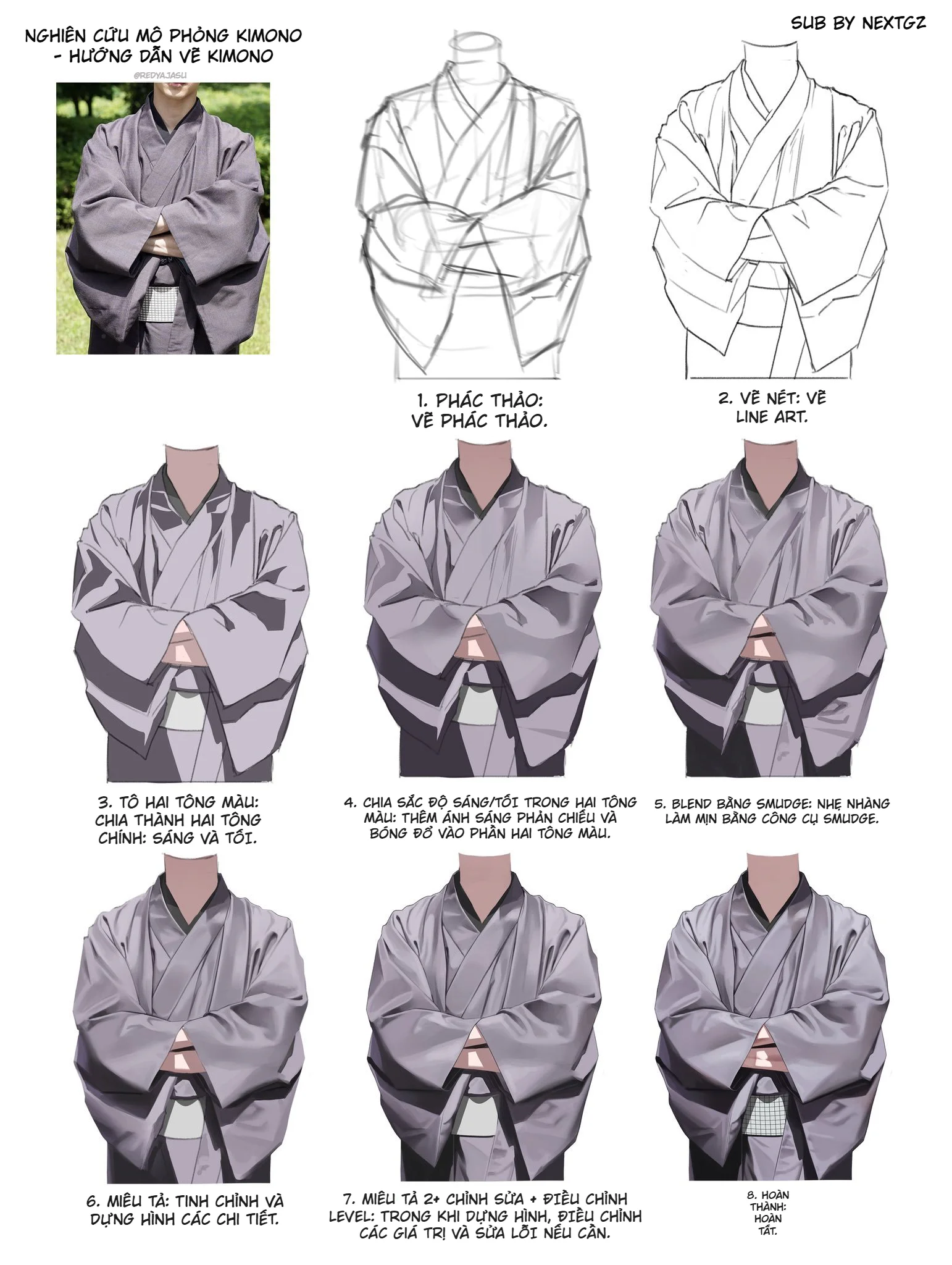 Cách vẽ kimono