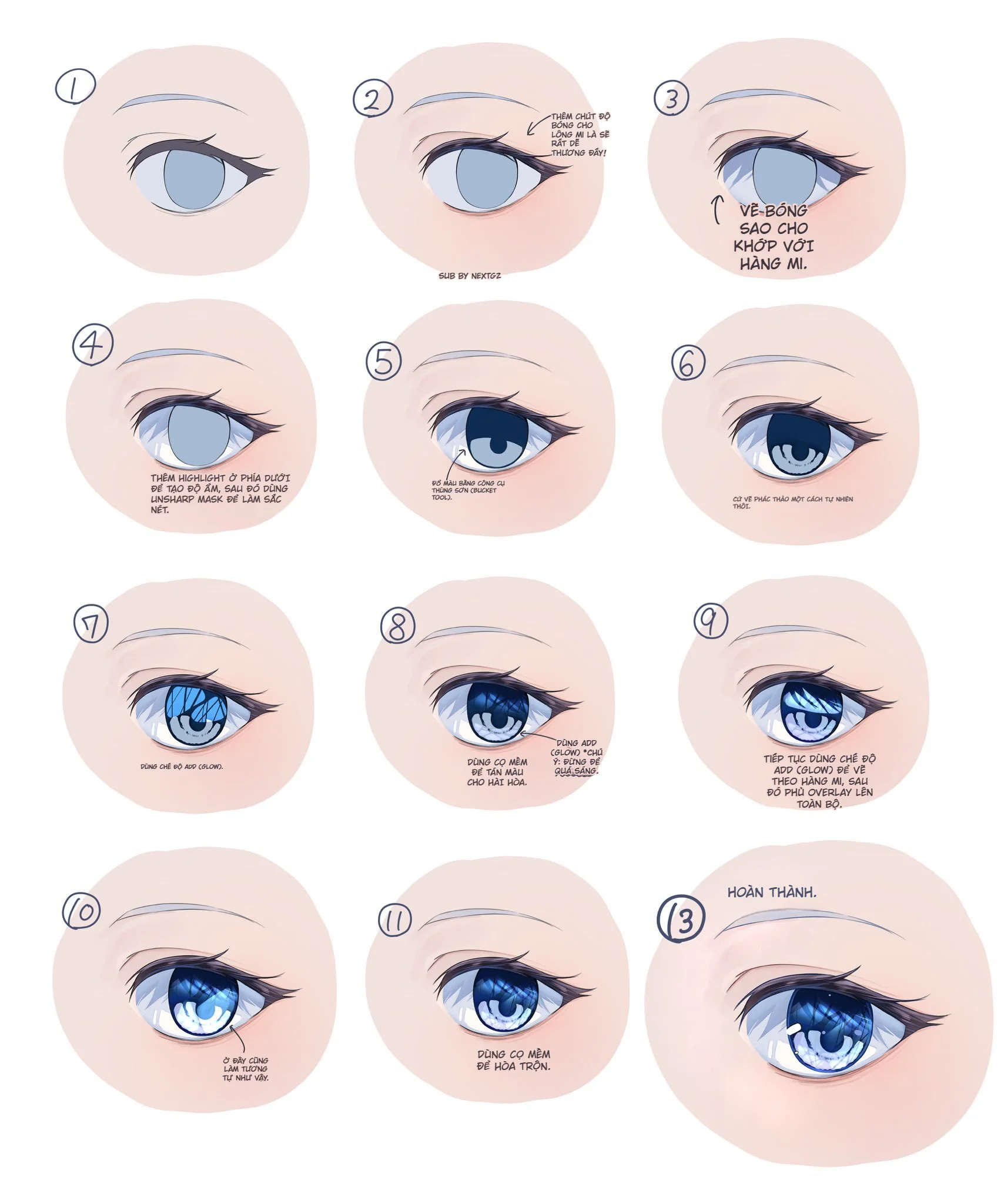 Cách tô mắt anime xanh trong veo: tutorial chi tiết từ base đến highlight