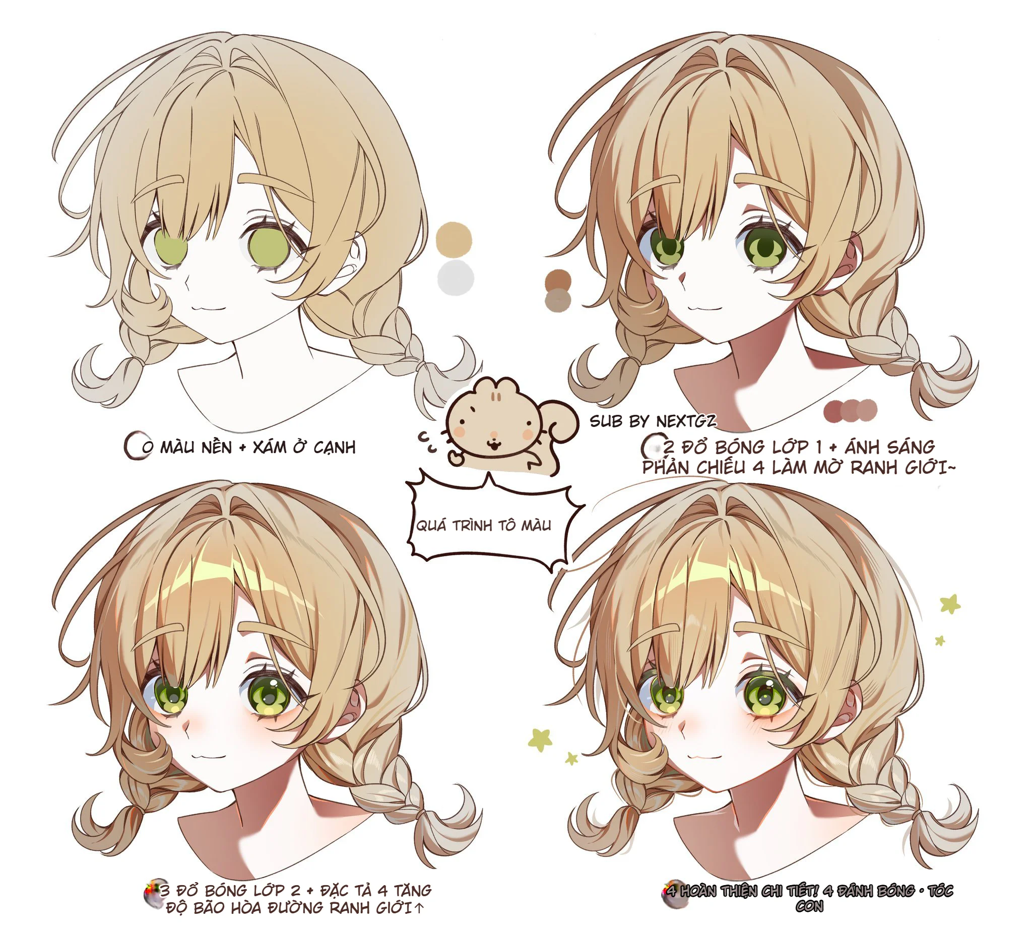 Cách tô tóc anime vàng mềm mịn: quy trình 4 bước từ màu nền đến hoàn thiện chi tiết