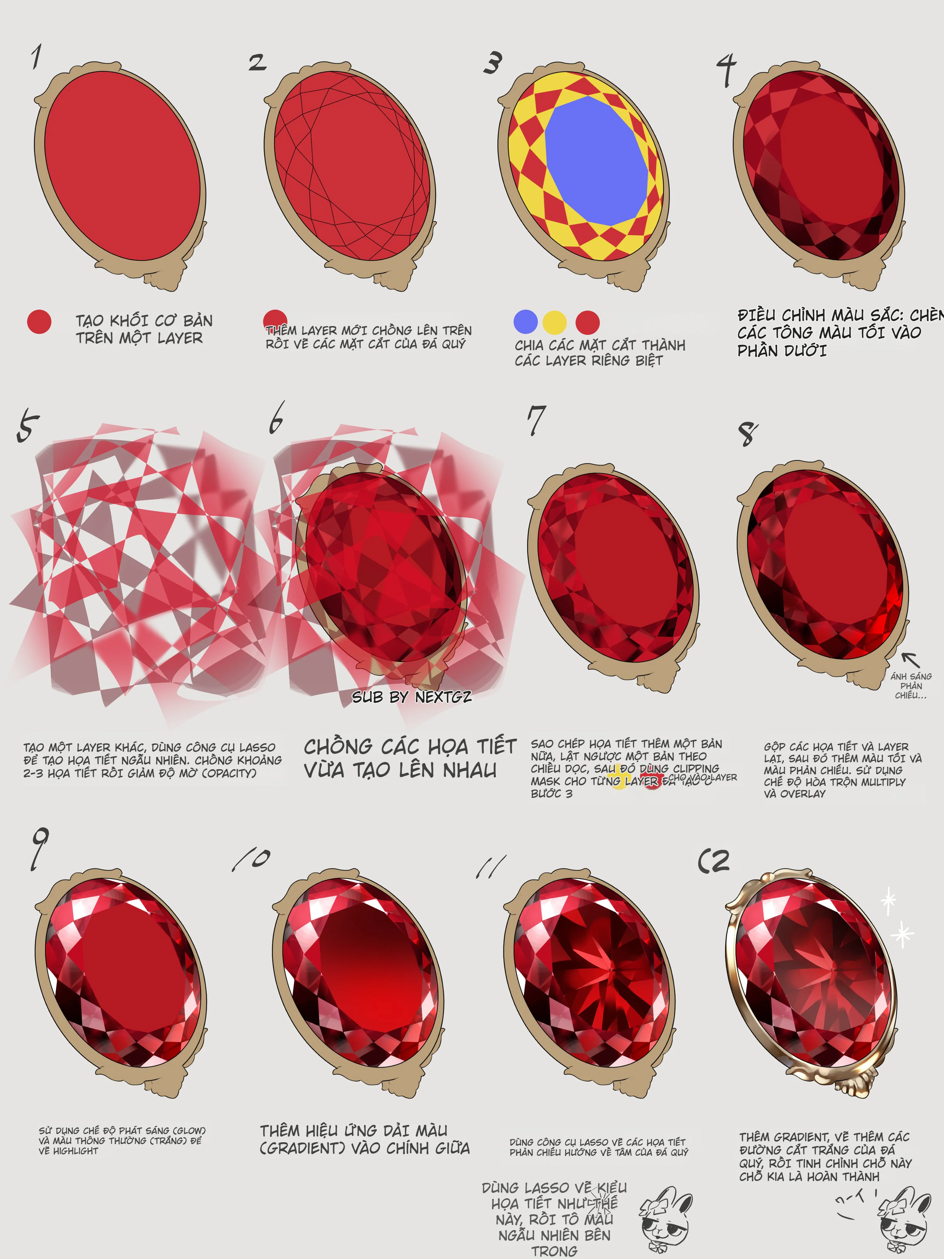 Cách vẽ đá ruby đỏ trong Procreate đẹp có chiều sâu bằng Lasso và Clipping Mask