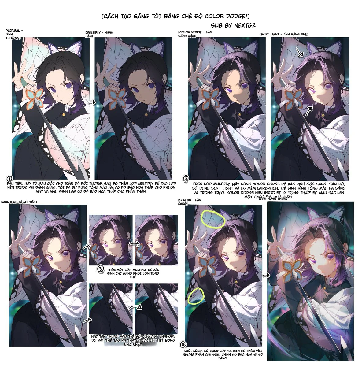 Cách tạo sáng tối bằng Color Dodge: workflow render ánh sáng cho tranh anime