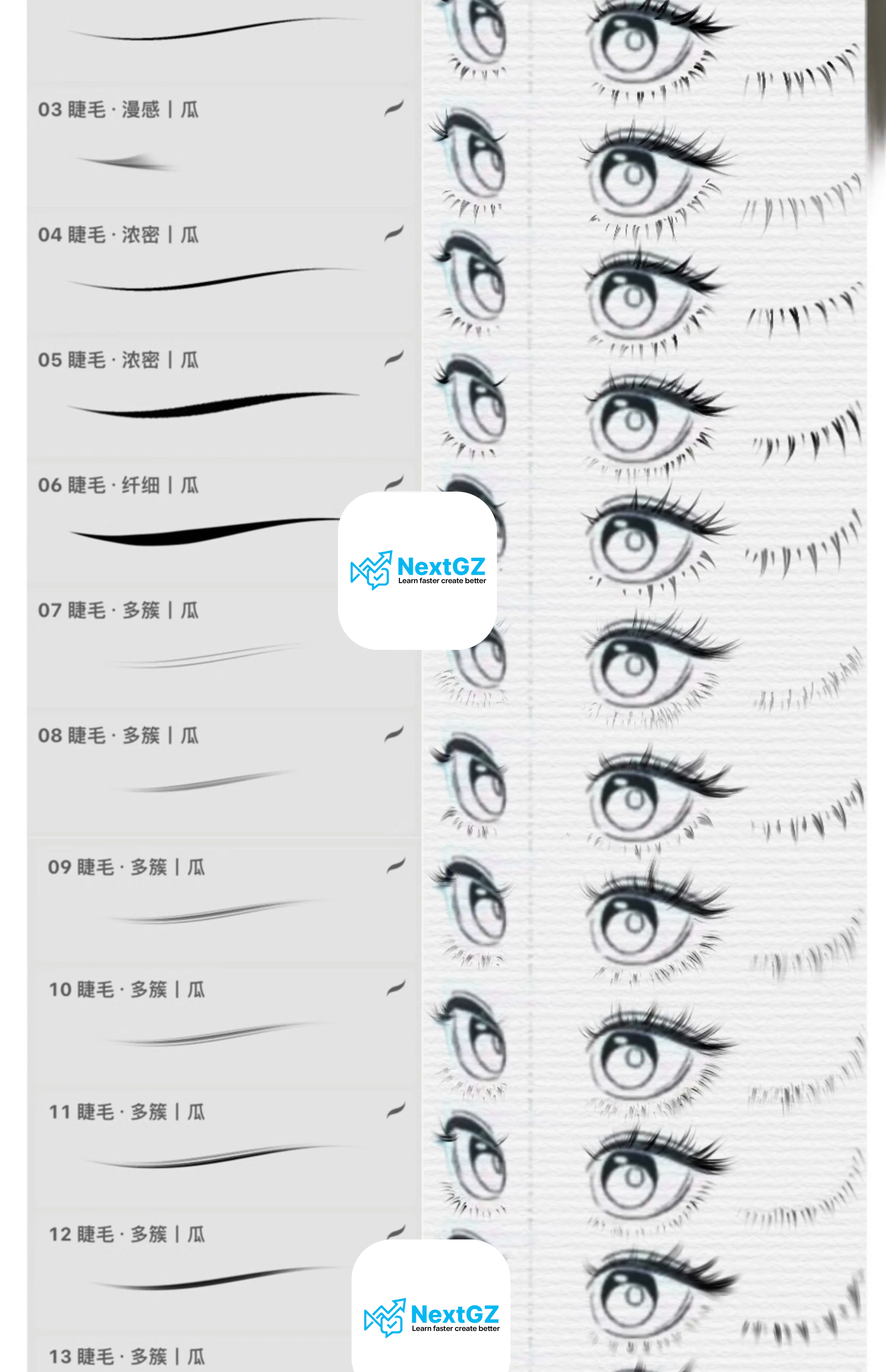 Bộ Cọ Lông Mi Procreate 17 Mẫu Cho Vẽ Chân Dung, Minh Họa Và Manga - Image 2