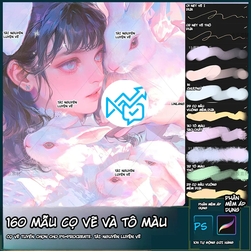 Bộ 160 Brush Procreate Và Photoshop Vẽ Anime, Đi Nét, Tô Màu, Airbrush, Thick Paint