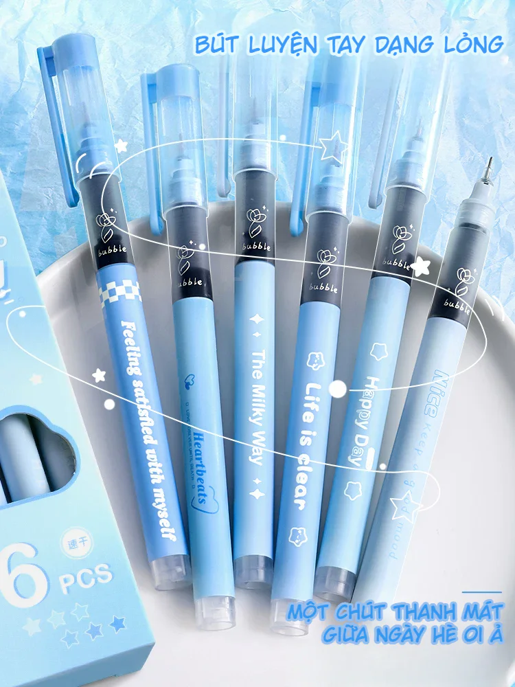 Bộ 6 Bút Bi Nước Sea Salt Bubble 0.5mm Mực Đen Nhanh Khô, Viết Êm, Không Dễ Dây Bẩn Tay 2