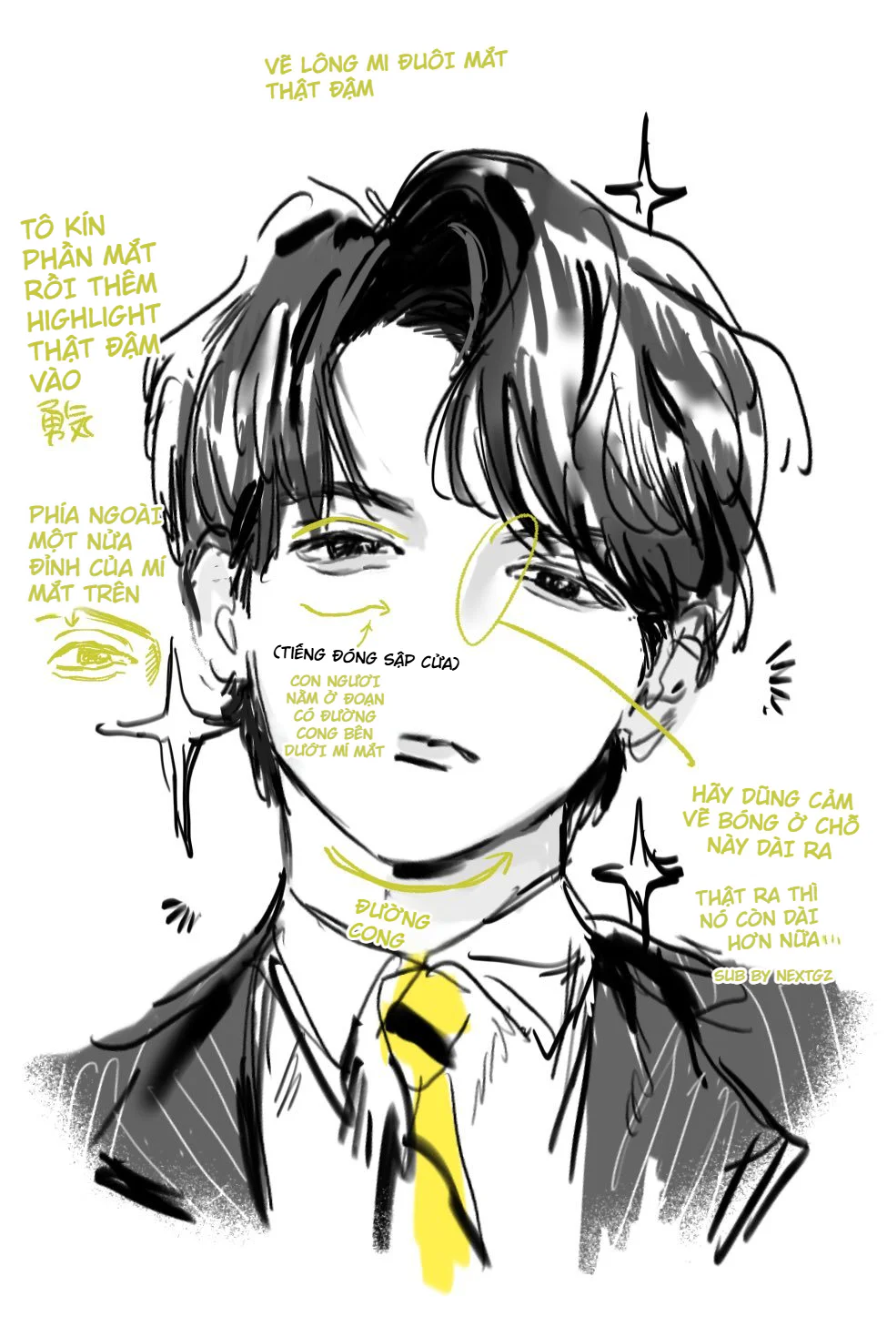 Cách vẽ nhân vật nam manga ngầu bằng mắt cụp, tóc đen bóng và halftone