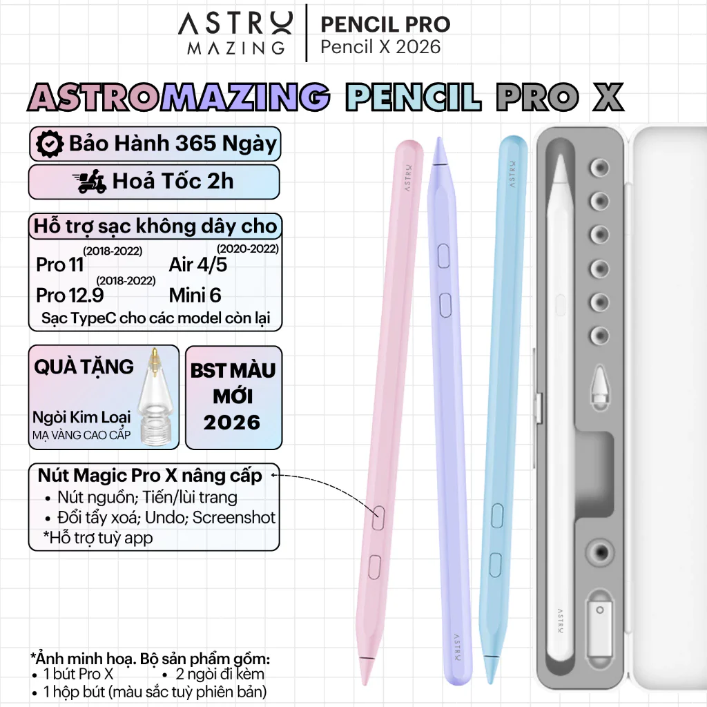 Bút Cảm Ứng AstroMazing Pencil Pro X 2025 – Sạc Không Dây, Chống Chạm Lòng Bàn Tay, Vẽ Nét Thanh Đậm