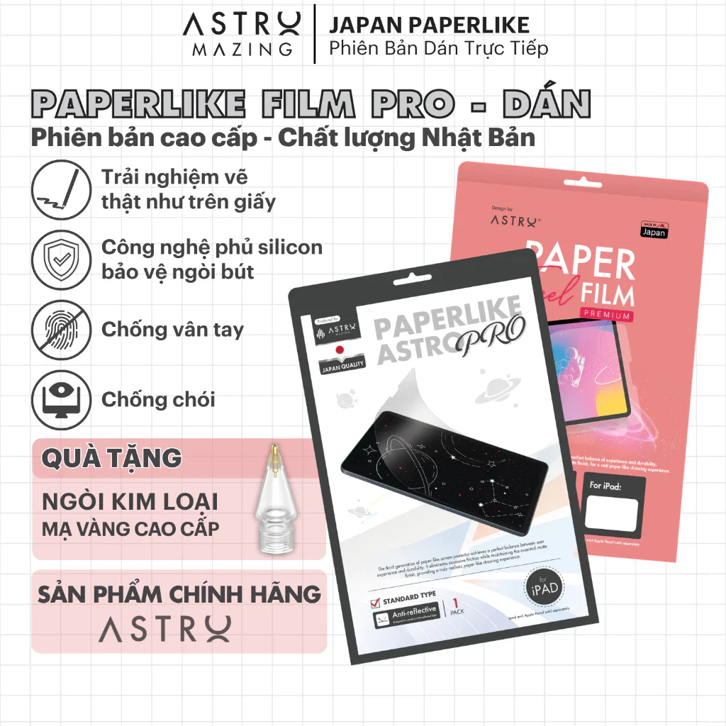 Miếng Dán Màn Hình Paperlike Astro Cho iPad – Bề Mặt Nhám Viết Vẽ Như Giấy, Chống Chói Và Hạn Chế Vân Tay