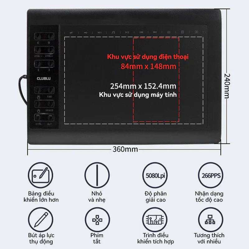 Bảng Vẽ Điện Tử Kết Nối Laptop 1060Pro Bảng Vẽ Với Bút Tablet Vẽ OSU & Vẽ & Dạy Trực Tuyến - CLUBLU 5