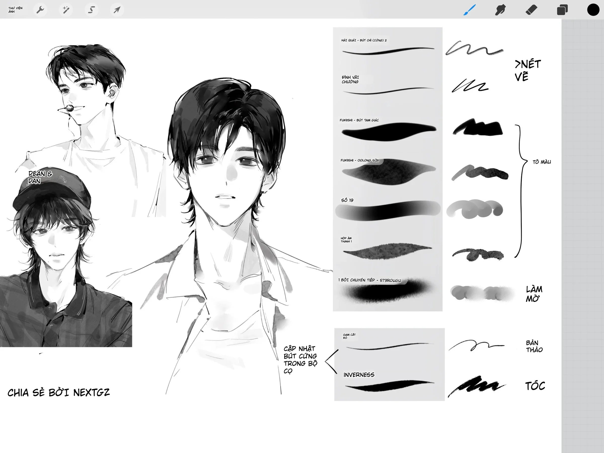 Bộ brush Procreate trắng đen vẽ chân dung nam