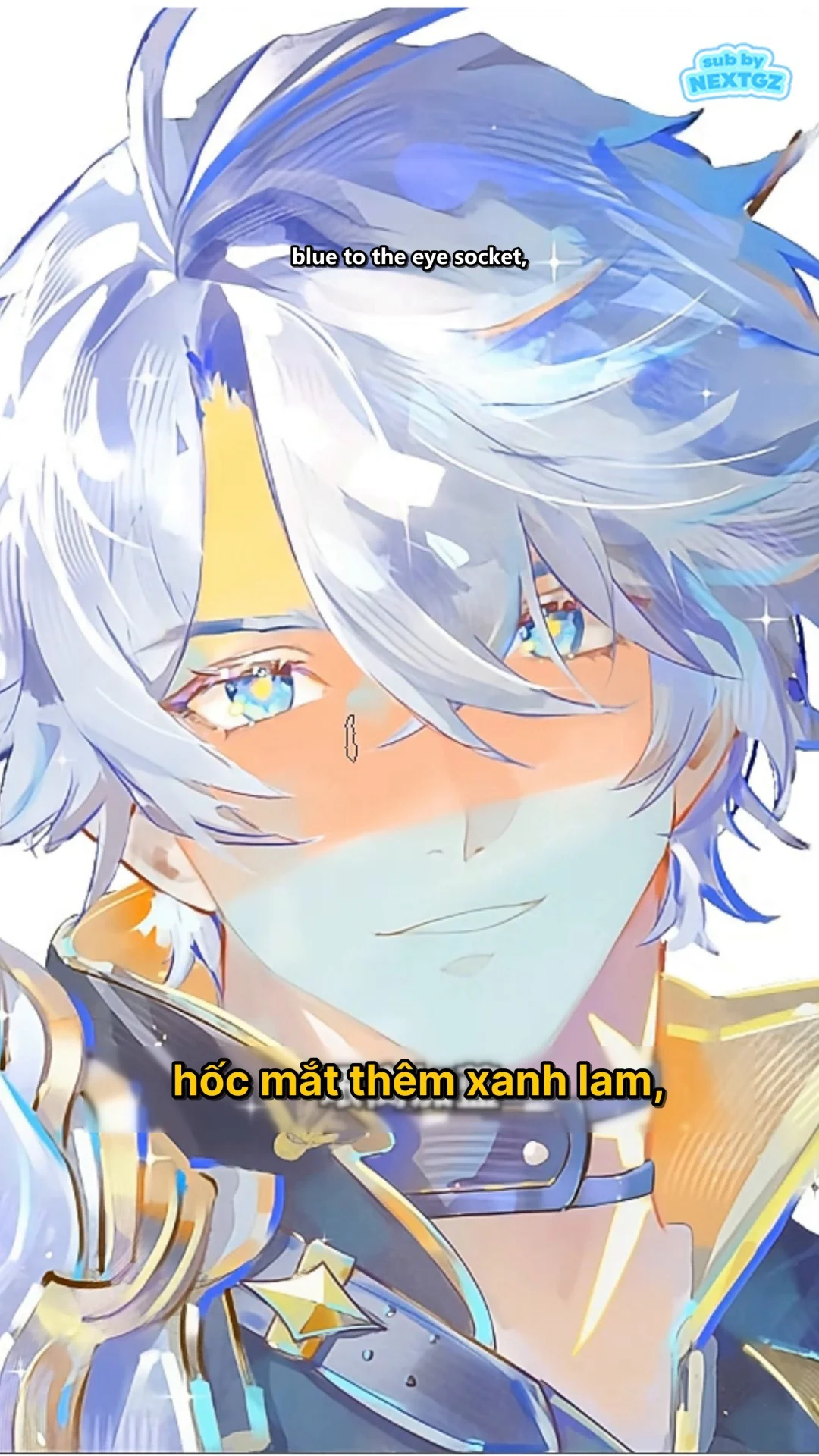 Khung hình thêm sắc xanh lam vào hốc mắt và vùng chân mày của nhân vật anime.