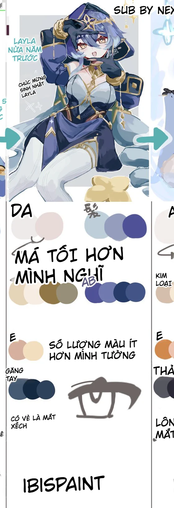 Cách phân tích và redraw nhân vật anime: Bài học phối màu qua 4 phiên bản Layla 3 Phiên bản nhân vật Layla được vẽ khoảng nửa năm trước với tông da tối hơn, bảng màu giản lược và mắt xếch.