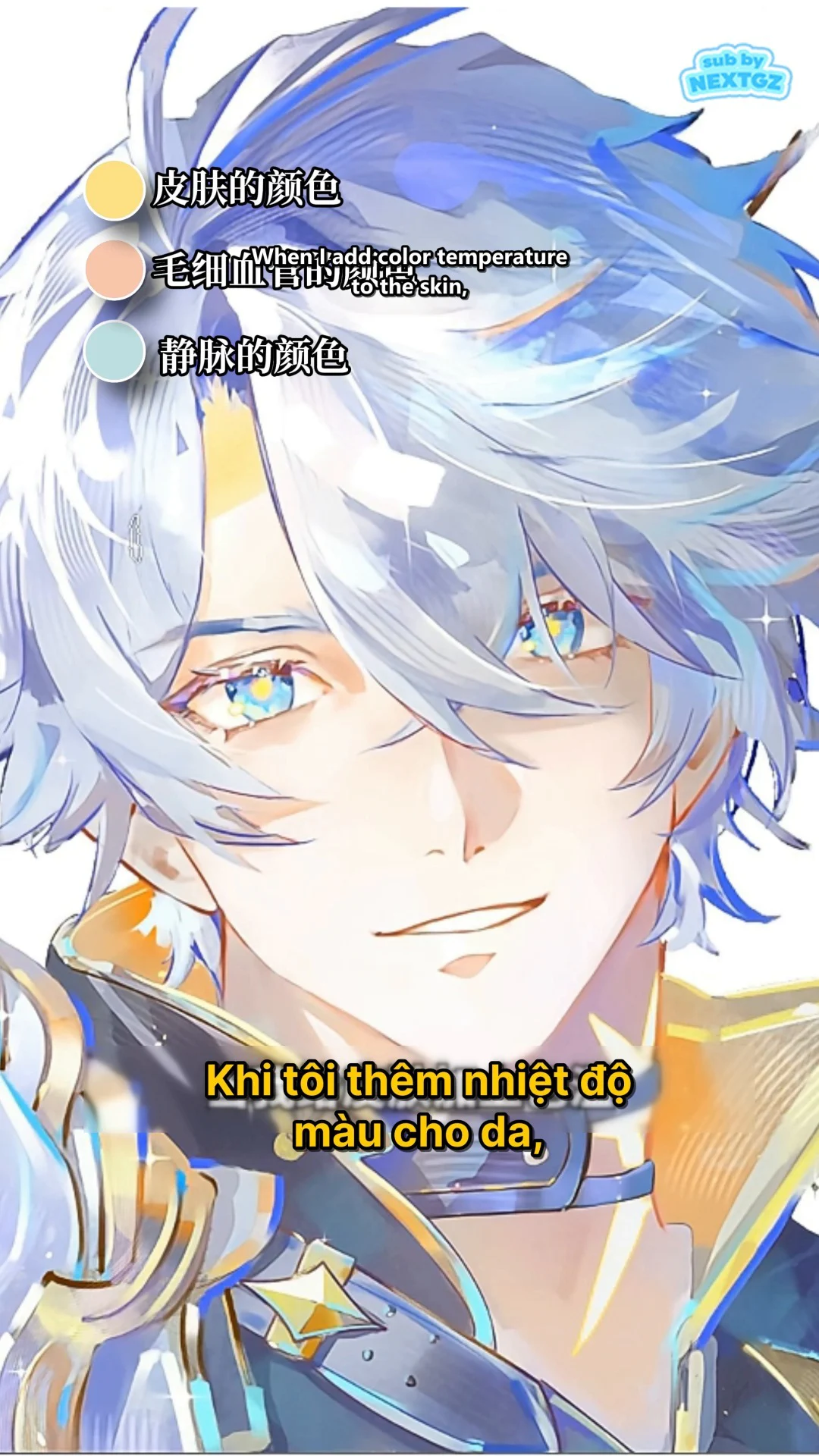 Khung hình chuẩn bị bảng màu và lớp màu da trong video hướng dẫn vẽ da anime tự nhiên.