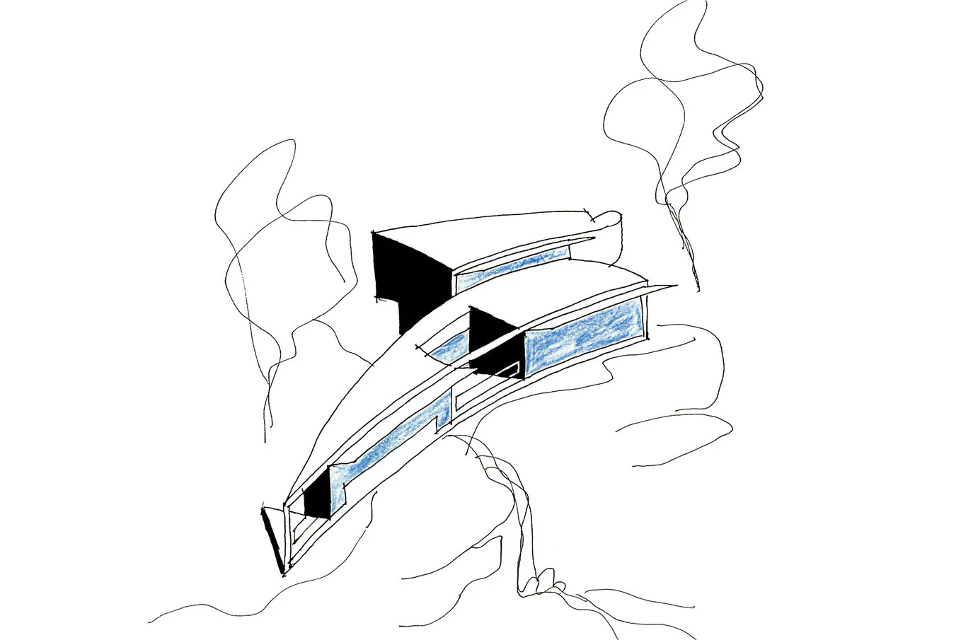 Cách Làm Portfolio Digital Artist Với 5–8 Tác Phẩm: Chọn Gì, Bỏ Gì Và Sắp Xếp Ra Sao? 3 Sketch phối cảnh kiến trúc có đường dựng và khối lớn, minh họa một giai đoạn process breakdown cho Environment Art.