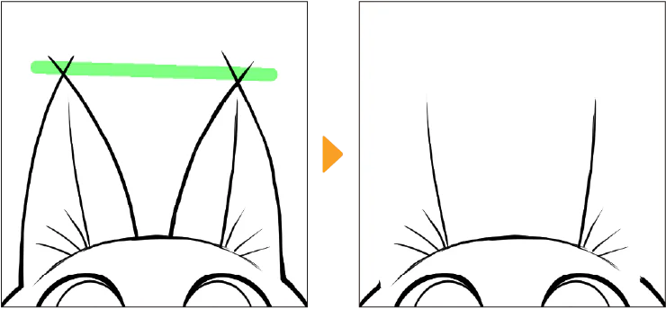 Ví dụ Vector Eraser xóa đoạn nét vector đến giao điểm trong Clip Studio Paint