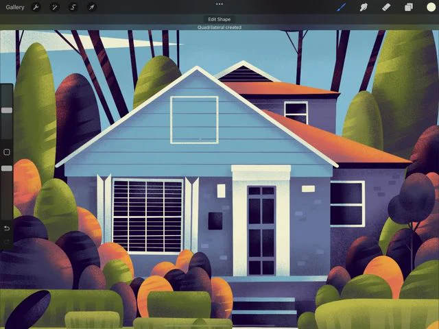 Ảnh bìa Procreate QuickShape với các hình học sạch dùng để dựng đạo cụ và background anime