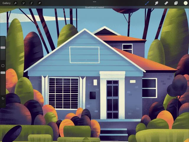 Procreate QuickShape làm sạch hình chữ nhật trong bản vẽ ngôi nhà