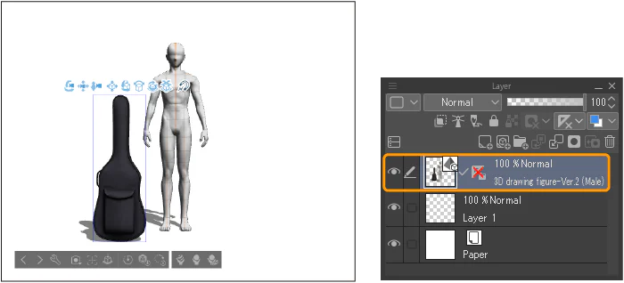 Thêm mô hình đàn guitar vào cùng layer 3D đang chứa 3D drawing figure