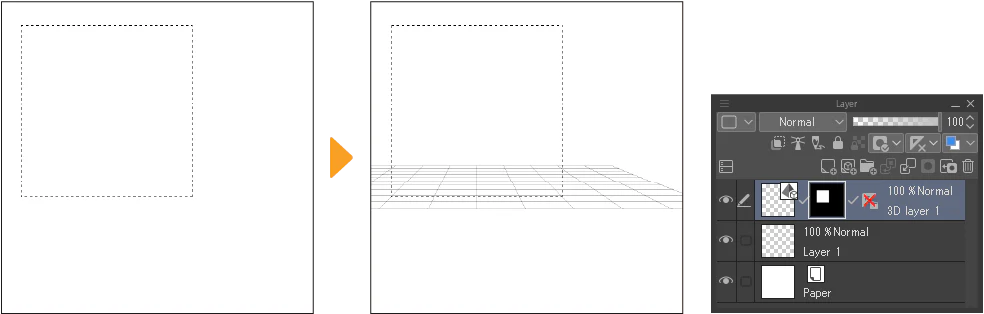 Mô hình 3D được thao tác trực tiếp trên canvas Clip Studio Paint