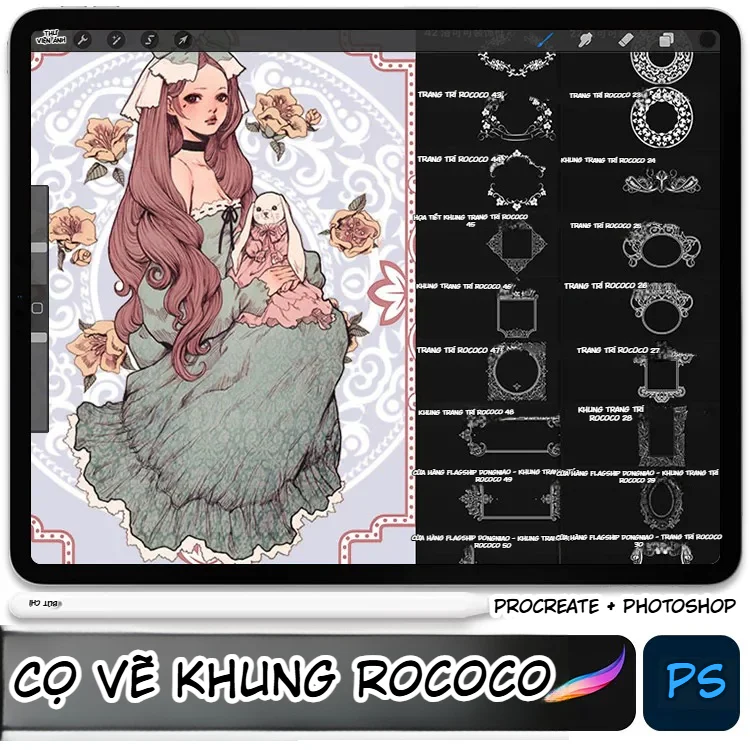 Ảnh giới thiệu bộ brush khung viền Rococo Gothic dùng trên Procreate và Photoshop