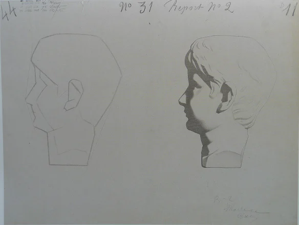 Bargue tilted head study with block-in and finished version