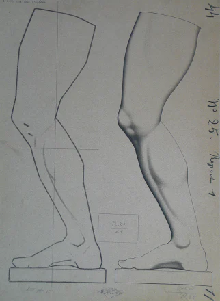 Bargue foot study for practicing silhouette and tension line checks