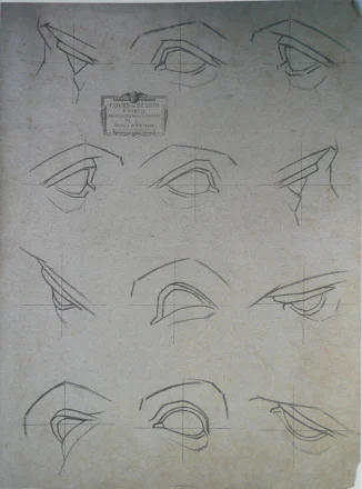 Eye studies in Bargue prints used to distinguish contour lines and detail lines
