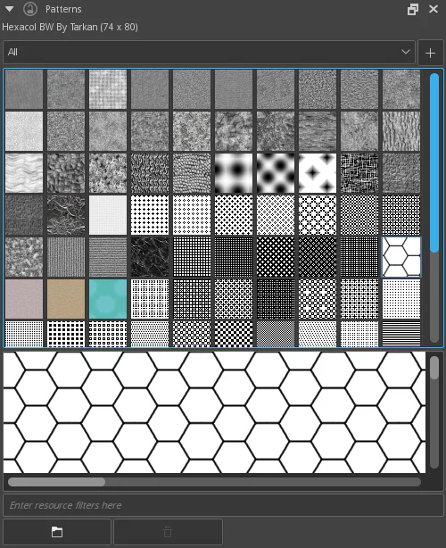 Patterns Docker trong Krita với lưới mẫu và khung xem trước