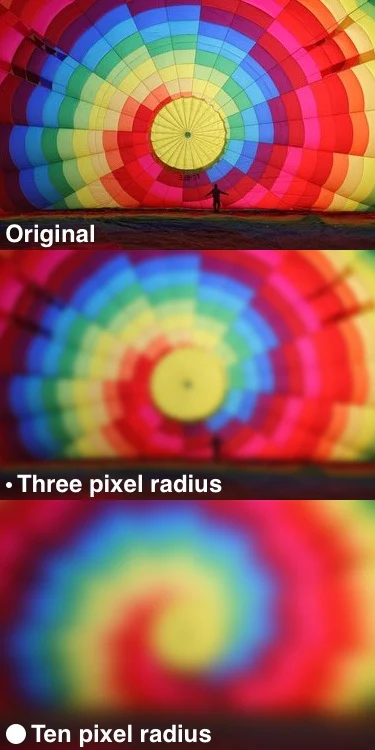 Ví dụ mức độ Gaussian Blur tăng dần, minh họa cách làm mềm ảnh nền để nhân vật webtoon nổi bật hơn