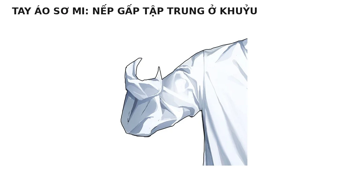 Cận cảnh tay áo sơ mi vải mỏng với nhiều nếp gấp tập trung và hội tụ quanh khuỷu tay