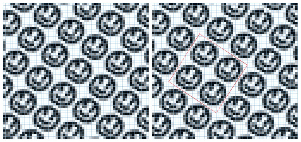 So sánh pattern mặt cười khi tắt và bật Align to Pixel Grid trong Krita