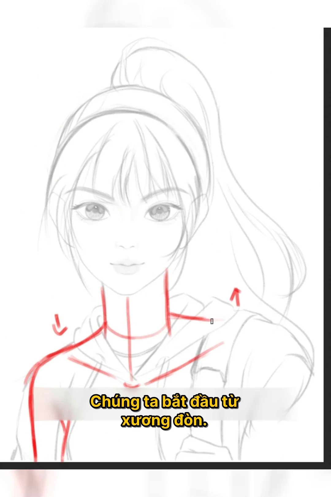 Frame video minh họa một vai hạ xuống và vai còn lại nâng lên theo tư thế nhân vật.