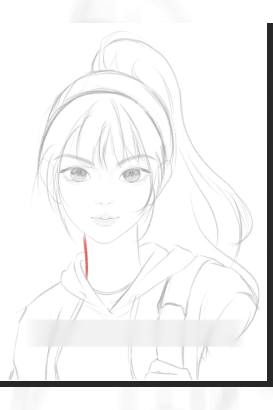 Frame video minh họa bước xác định hai cạnh cổ bên dưới góc hàm của nhân vật anime.