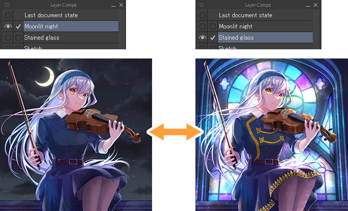 Giao diện Layer Comps và các bảng làm việc trong Clip Studio Paint