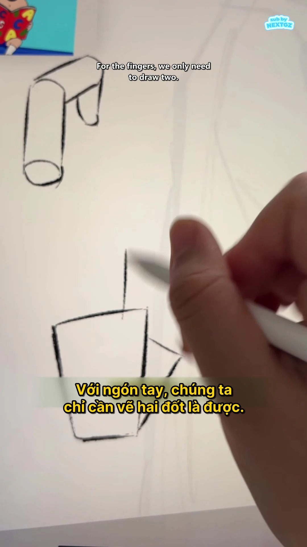 Frame bắt đầu gắn các trục ngón tay vào mép trên của khối lòng bàn tay theo thứ tự.