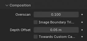 Bảng Composition với Overscan, Image Boundary Trimming và Depth Offset