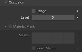 Bảng Occlusion của Line Art Modifier với Range, Level và Material Mask