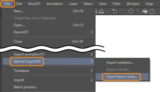 Đường dẫn File Special Export Export layer comp trong CLIP STUDIO PAINT