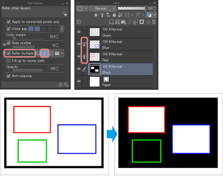 Thiết lập Reference layer trong Fill Tool của CLIP STUDIO PAINT
