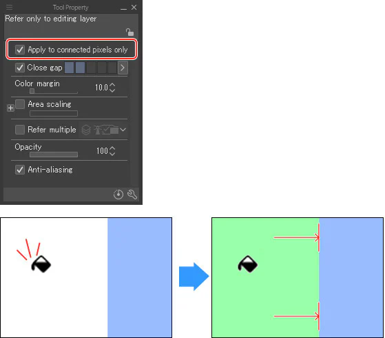 Tùy chọn Apply to connected pixels only trong Fill Tool của CLIP STUDIO PAINT