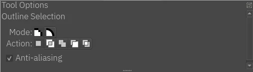 Bảng Tool Options của Freehand Selection trong Krita với Action và Anti-aliasing