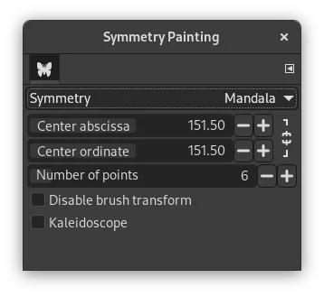Các thông số Center, Number of points và Kaleidoscope của Mandala trong GIMP